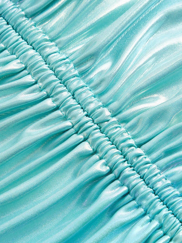 Metallic Cut Out One Shoulder Bodysuit & Drawstring Bodycon Skirt