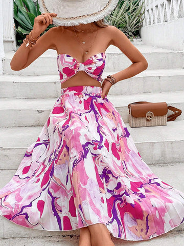 Allover Print Tube Top & Skirt