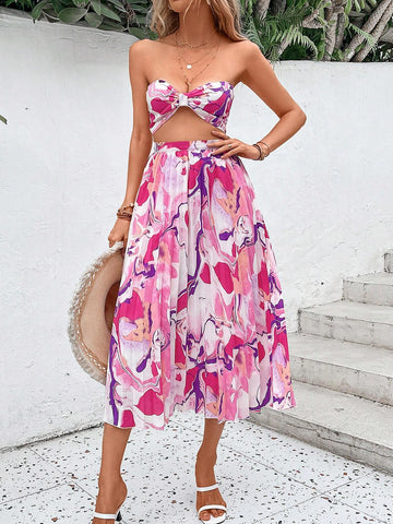 Allover Print Tube Top & Skirt