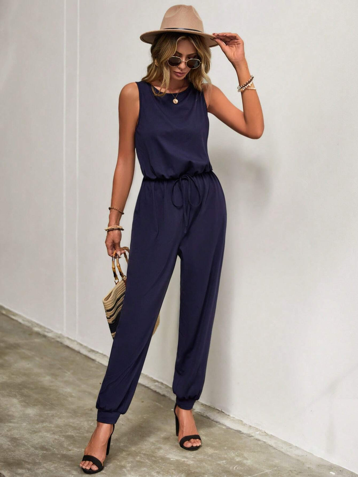 EMERY ROSE Solid Tie Waist Jumpsuit