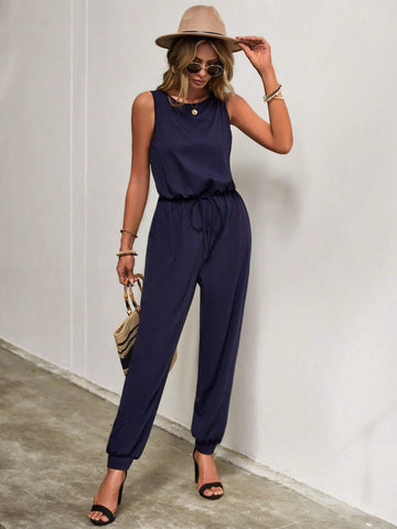 EMERY ROSE Solid Tie Waist Jumpsuit