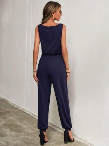 EMERY ROSE Solid Tie Waist Jumpsuit