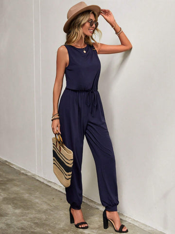 EMERY ROSE Solid Tie Waist Jumpsuit