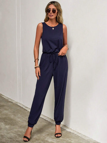 EMERY ROSE Solid Tie Waist Jumpsuit