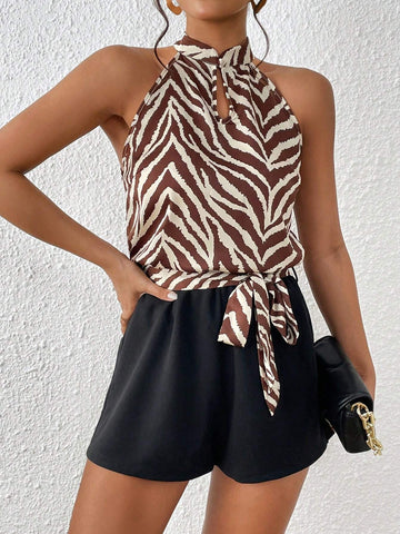 Zebra Striped Halter Top & Shorts