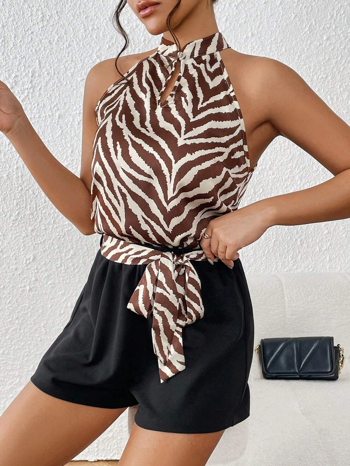 Zebra Striped Halter Top & Shorts