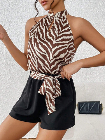Zebra Striped Halter Top & Shorts
