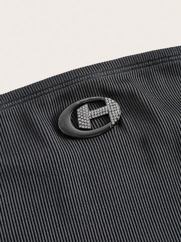 Rhinestone Patched Detail Tube Top & Bodycon Skirt