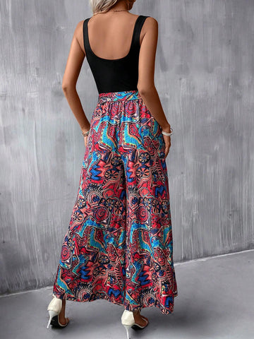 EMERY ROSE Graphic Print Belted Wide Leg Jumpsuit