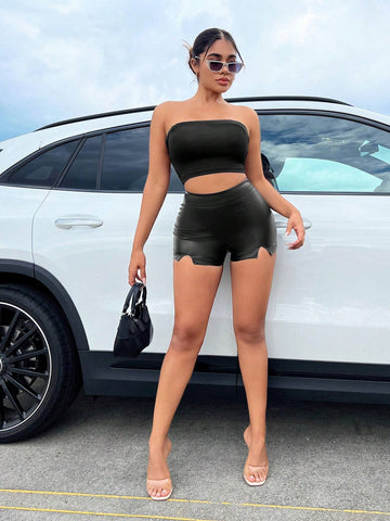 SXY Split Hem PU Shorts