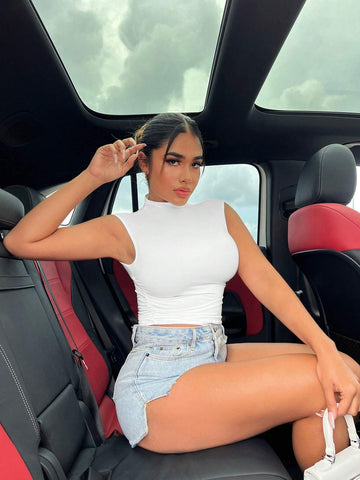 SXY Solid Mock Neck Top