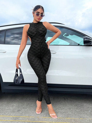 Solid Backless Tank Unitard