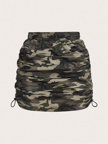 EZwear Camo Print Drawstring Detail Skirt