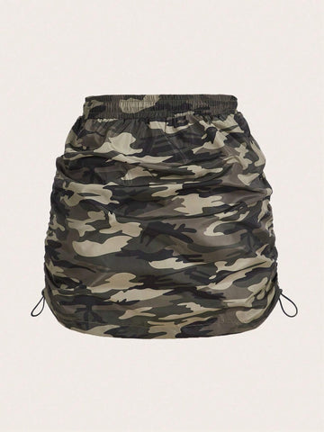 EZwear Camo Print Drawstring Detail Skirt