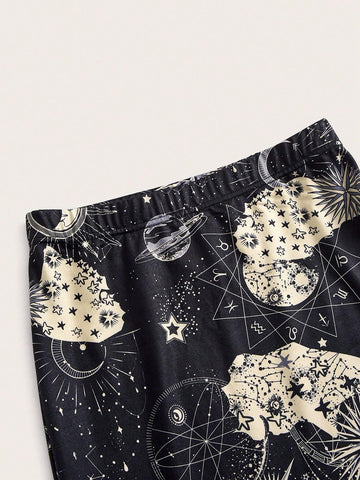 EZwear Sun & Moon Print Pencil Skirt