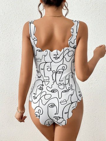 Figure Graphic Scallop Trim Tank Bodysuit