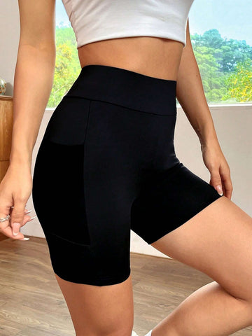 EZwear Wide Waistband Biker Shorts With Phone Pocket