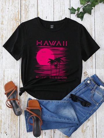 EMERY ROSE Letter & Palm Tree Print Tee