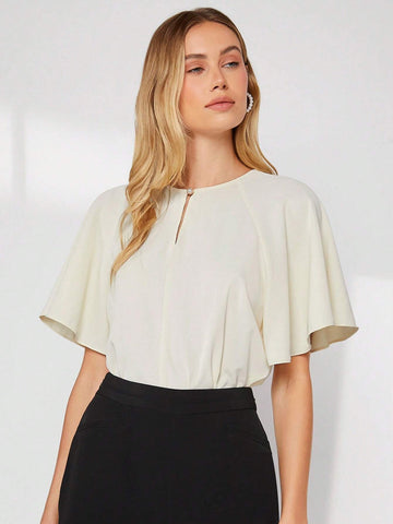 Keyhole Neck Butterfly Sleeve Blouse