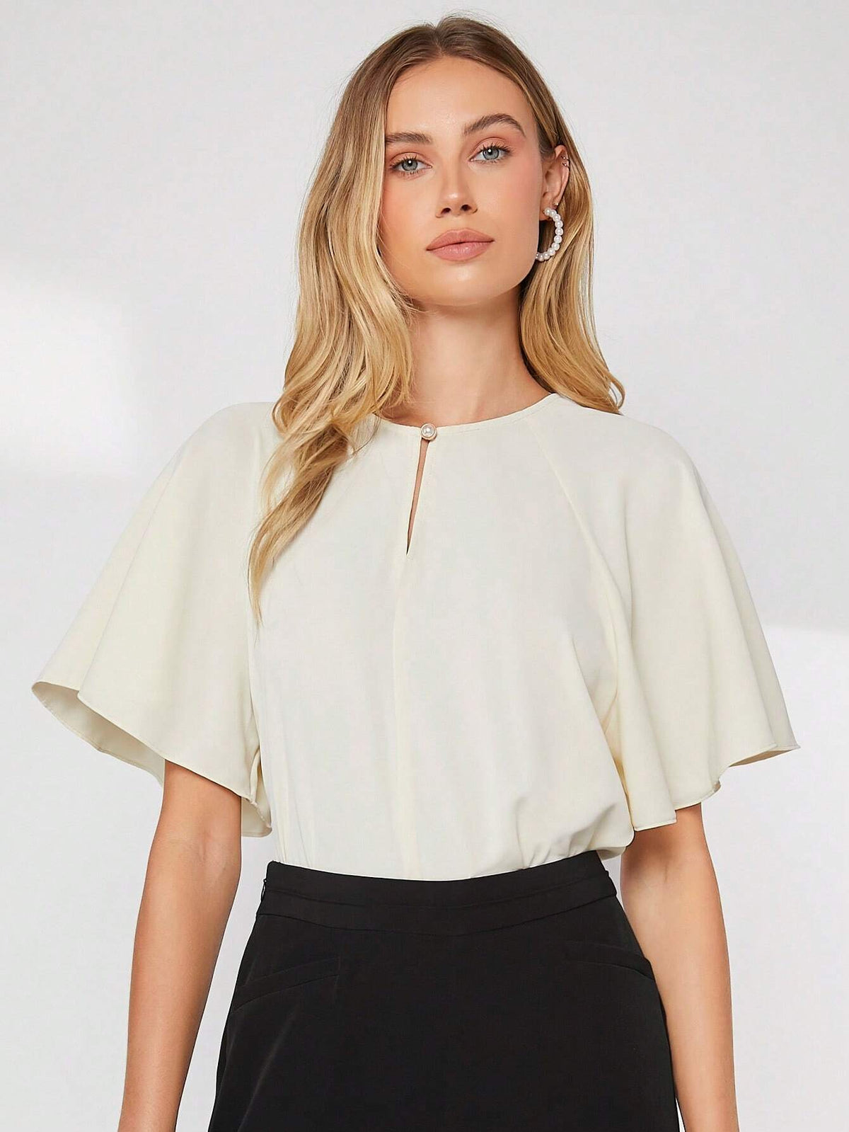 Keyhole Neck Butterfly Sleeve Blouse