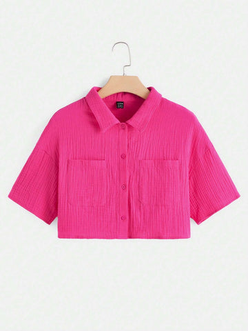 Drop Shoulder Patch Pocket Shirt Without Tube Top