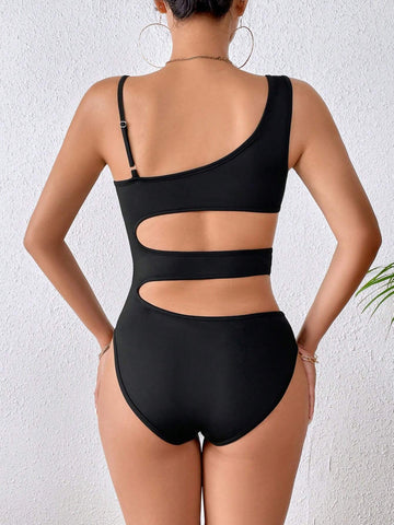 Cut Out Asymmetrical Neck Bodysuit