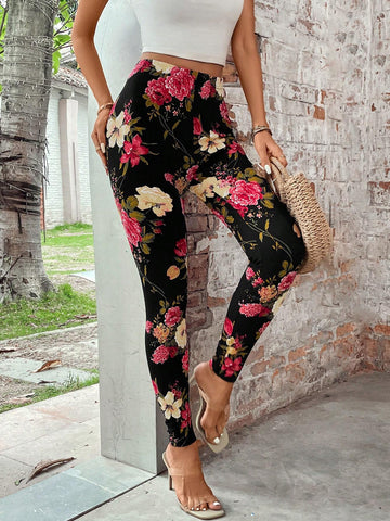 EMERY ROSE Floral Print High Waist Leggings