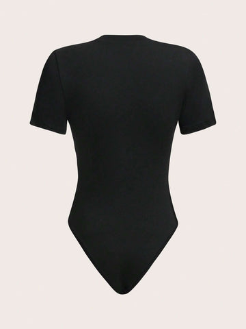 Contrast Mesh Top-stitching Slim Fit Bodysuit