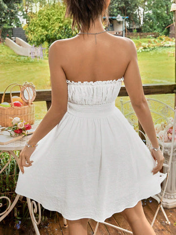 Frill Trim Knot Front Tube Dress