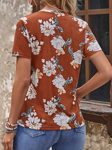 EMERY ROSE Floral Print Tee