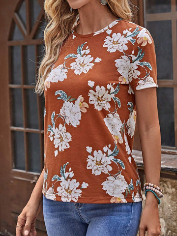 EMERY ROSE Floral Print Tee