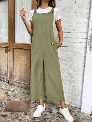 EMERY ROSE Solid Slant Pocket Overall Jumpsuit Without Tee