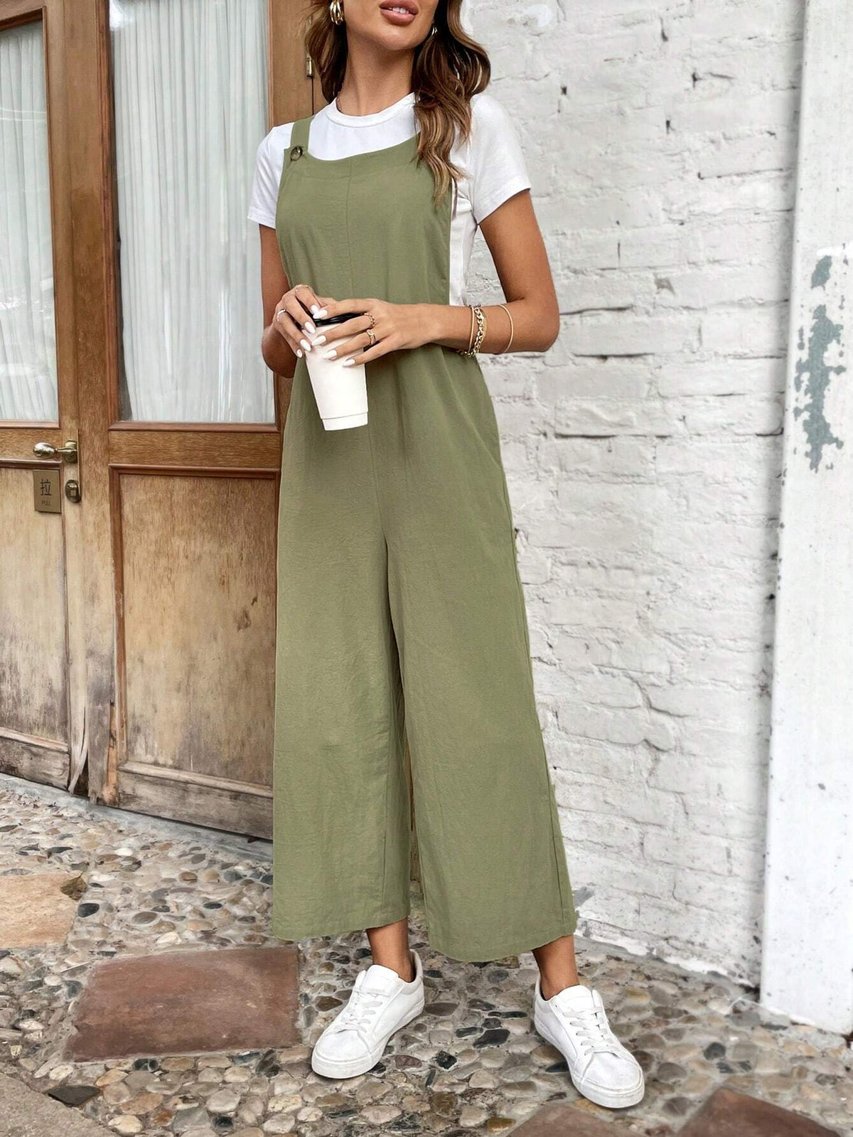 EMERY ROSE Solid Slant Pocket Overall Jumpsuit Without Tee
