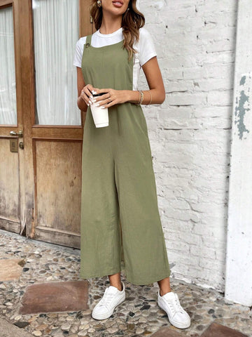 EMERY ROSE Solid Slant Pocket Overall Jumpsuit Without Tee
