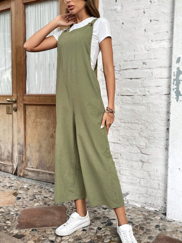 EMERY ROSE Solid Slant Pocket Overall Jumpsuit Without Tee