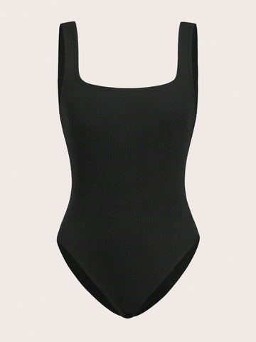 Solid Square Neck Tank Bodysuit