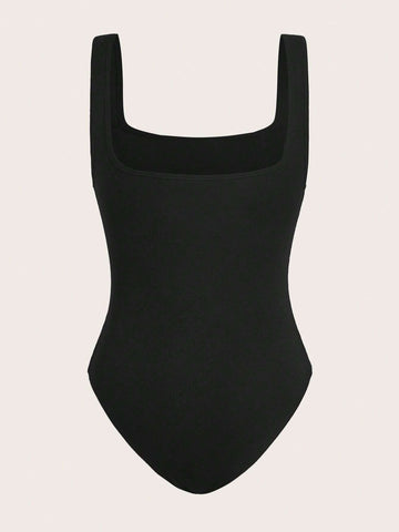 Solid Square Neck Tank Bodysuit