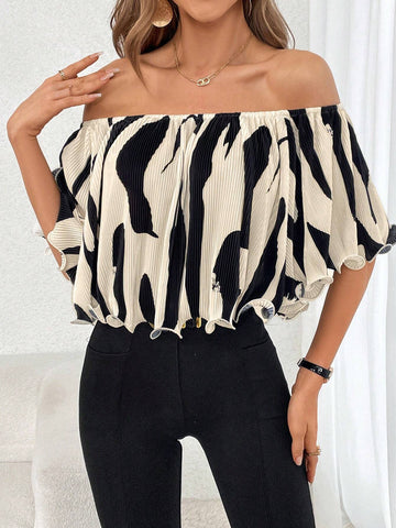 Allover Print Off Shoulder Blouse