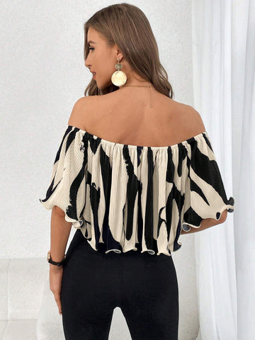 Allover Print Off Shoulder Blouse