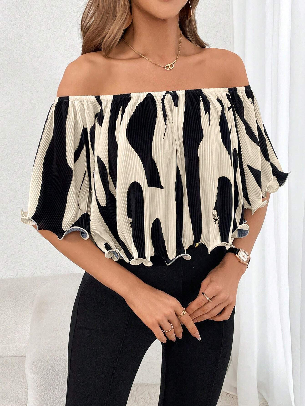 Allover Print Off Shoulder Blouse