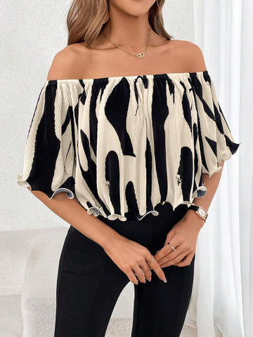 Allover Print Off Shoulder Blouse