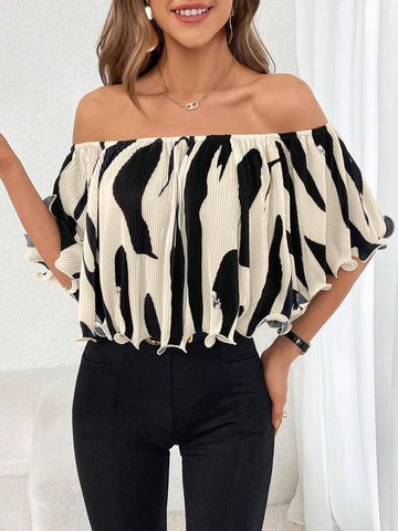 Allover Print Off Shoulder Blouse