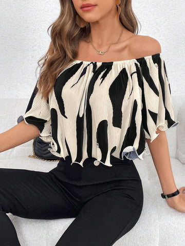 Allover Print Off Shoulder Blouse