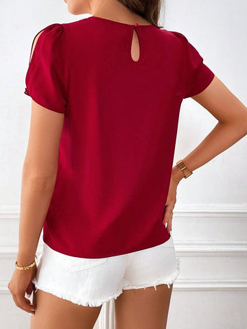 Keyhole Neck Split Sleeve Blouse