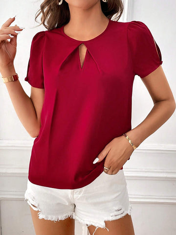 Keyhole Neck Split Sleeve Blouse