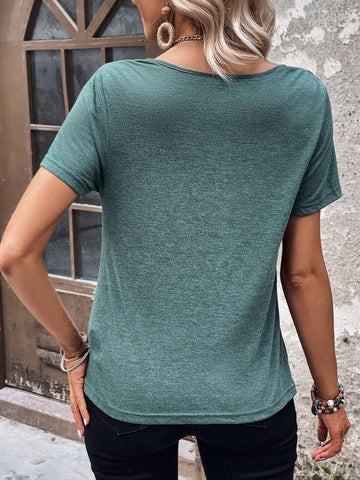 EMERY ROSE Draped Collar Solid Tee