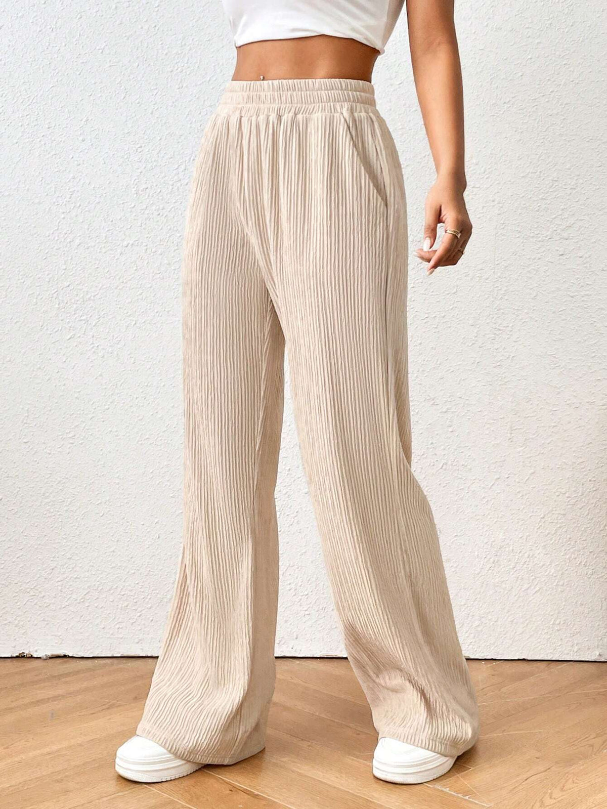Frenchy Solid Elastic Waist Pants