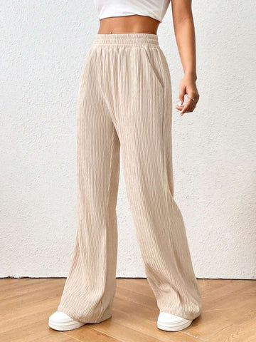 Frenchy Solid Elastic Waist Pants