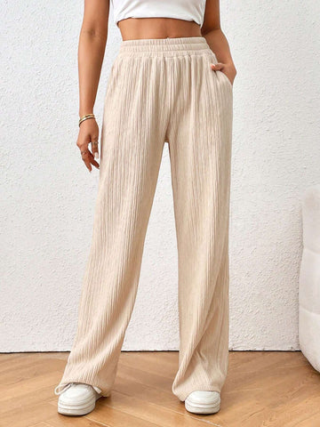Frenchy Solid Elastic Waist Pants