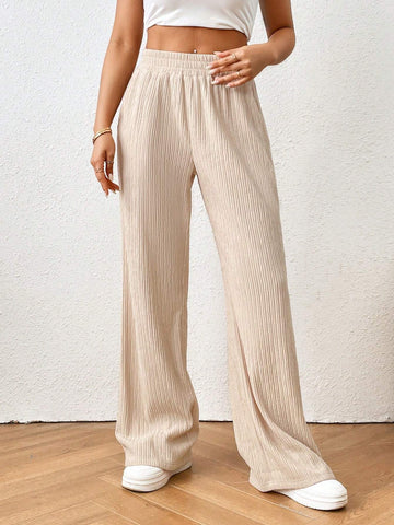 Frenchy Solid Elastic Waist Pants